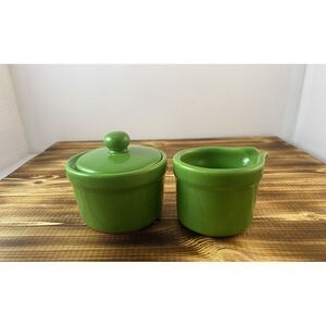 Fitz and Floyd Vintage Kelly Green Sugar and Creamer Set‎ With Lid